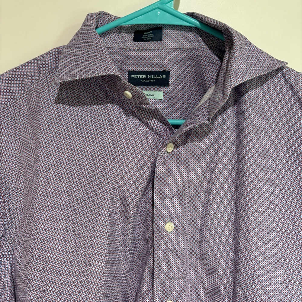 Peter Millar Mens Long Sleeve Button Down Shirt Cotton Medium Purple Blue Formal
